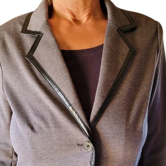 Laundry by Shelli Segal Blazer 6 Faux Leather Trim Preppy Equestrian Quietlux - Picture 2 of 10